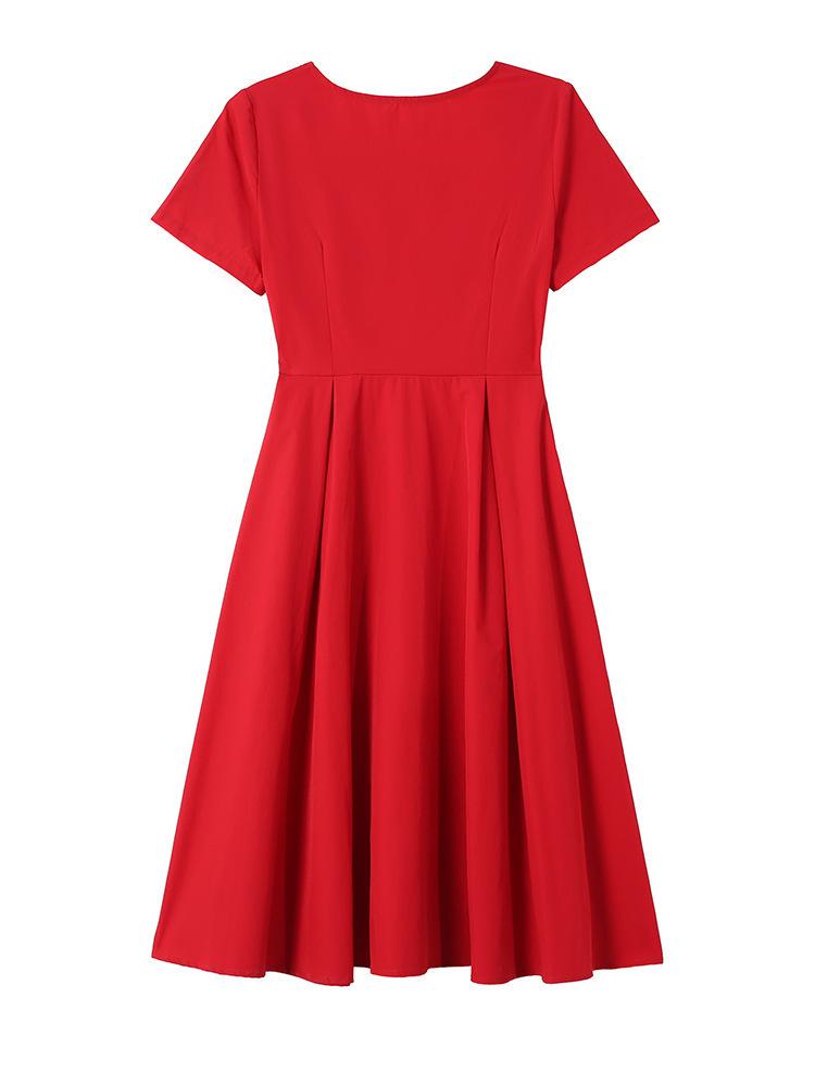 2026 Elegant Red French Short-Sleeve Slimming Plus Size Women's Dress