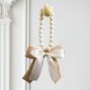 Wood Bead Pendant Home Decor Farmhouse Decorative with Linen Bow Hanging Ornament for Room