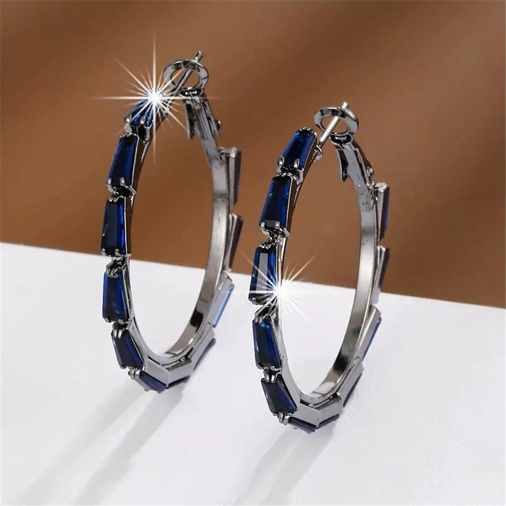 

Trendy Crystal Blue Zircon Stone Hoop Earrings For Women Vintage Gold Color Wedding