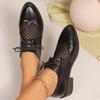 Fashion 2025 Lace Low Heel Pointy Lace-up Deep Mouth Single Shoes British Retro Handsome Large Size Women's Shoes