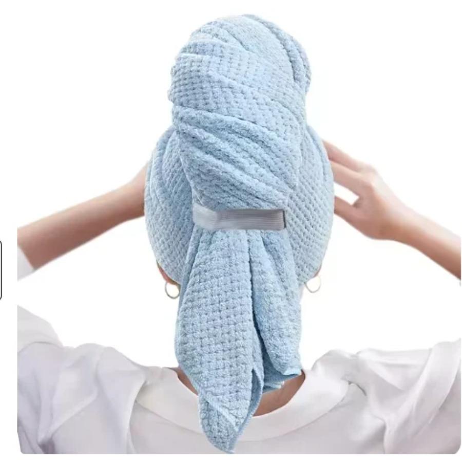 Büyük Düz Renk Su Emici Saç Kurutma Havlusu Mikrofiber Saç Havlusu Elastik Kayışlı Sarma Yumuşak Hızlı Kuruyan Havlu
