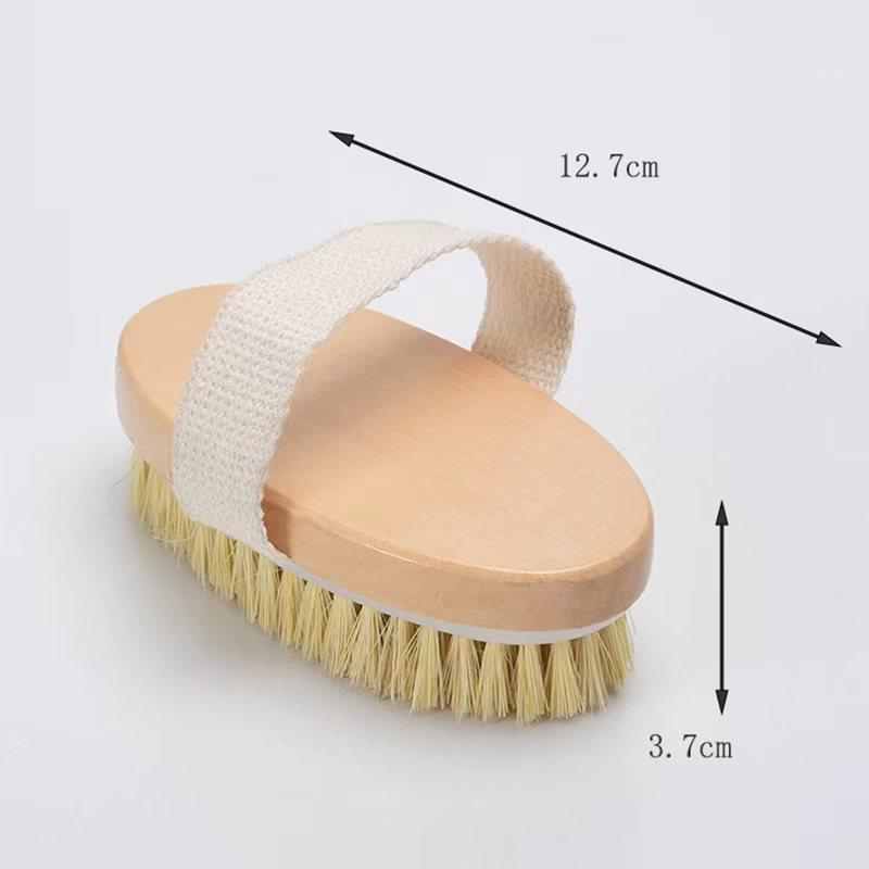 Long-Handle Wooden Bath Brush with Detachable Curved Back Scrubber and Soft Pig Bristle Round Head