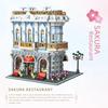 3725PCS Sakura Restaurant Building Blocks City Street Scene MOC Model Bricks With Light Decoration Ornaments Kids DIY Toy Gifts