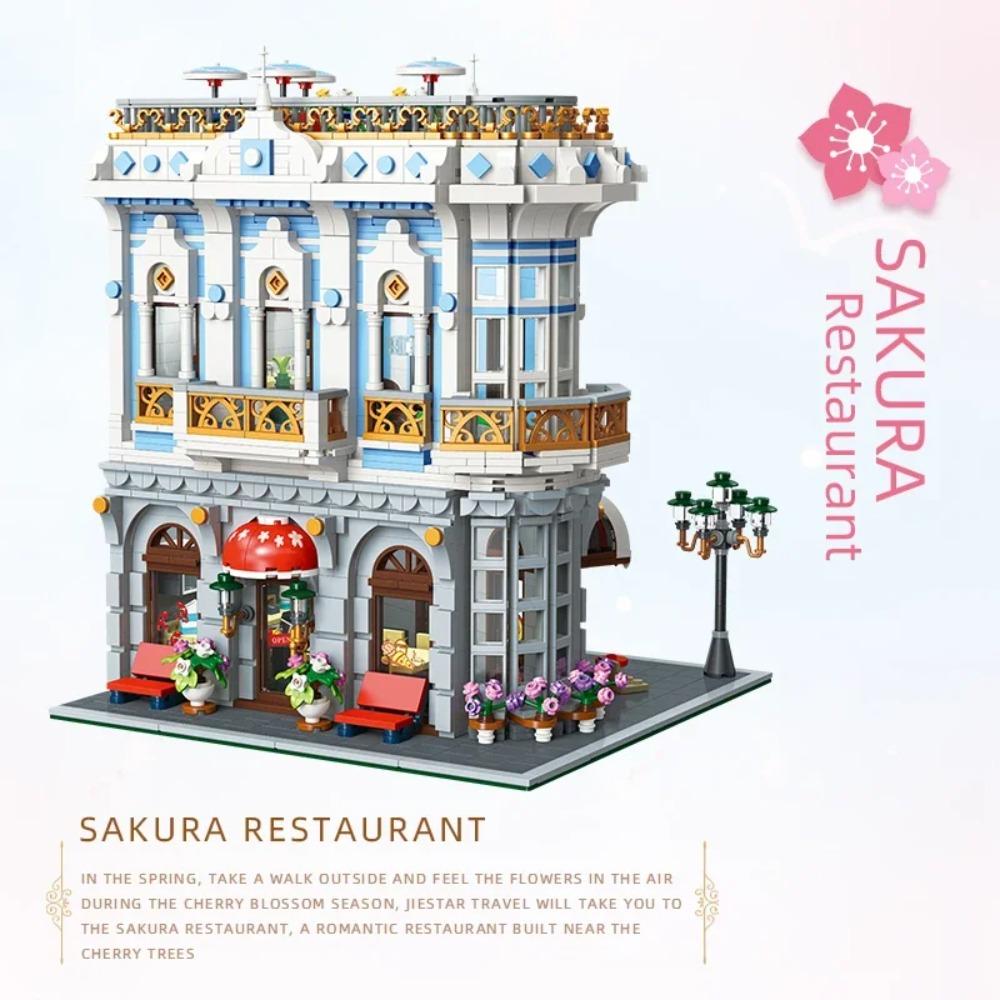 3725PCS Sakura Restaurant Building Blocks City Street Scene MOC Model Bricks With Light Decoration Ornaments Kids DIY Toy Gifts