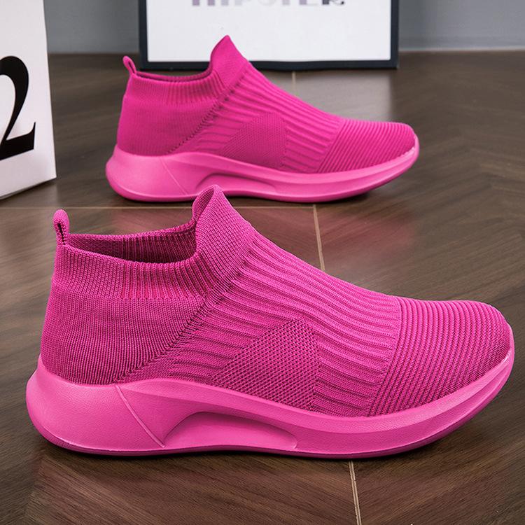 Fashion Pink Socks Shoes for Women Breathable Knit Sneakers Slip On Lightweight Mesh Flat Shoes Spring Summer Fashion Walking Women Shoe