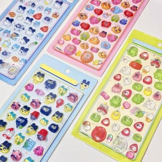 4-piece set Mametchi Memetchi Kuchibatchi Tamagotchi 3D dimensional cute stickers glitter deco seals reward children removable DIY notebook gift (B-4