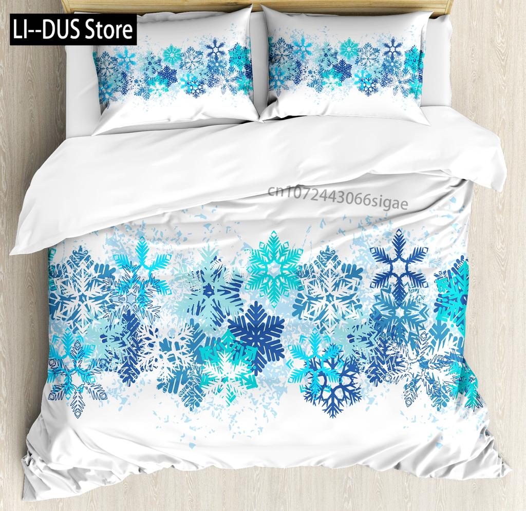 Comforter Snowflake Snow Pattern Winter Decorative 3 Piece Bedding Set With 2 Pillow Shams King Twin Size Bed Collection