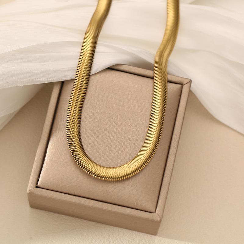 Street Style 18K Gold Plated Stainless Steel Jewelry Set: Simple 0.8MM Plain Chain Necklace & Bracelet