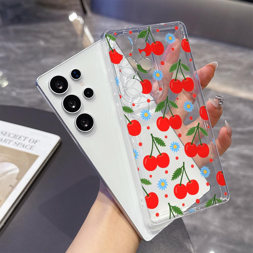 Cherry and Daisy Pattern Case for Samsung Galaxy S26 S25 S24 S23 S22 S21 S20 FE Plus Soft TPU Slim Fit Shockproof Cover