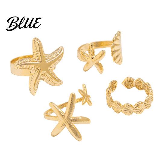 Adjustable Finger Ring 4Pcs Ocean Style Set Open Rings Gold