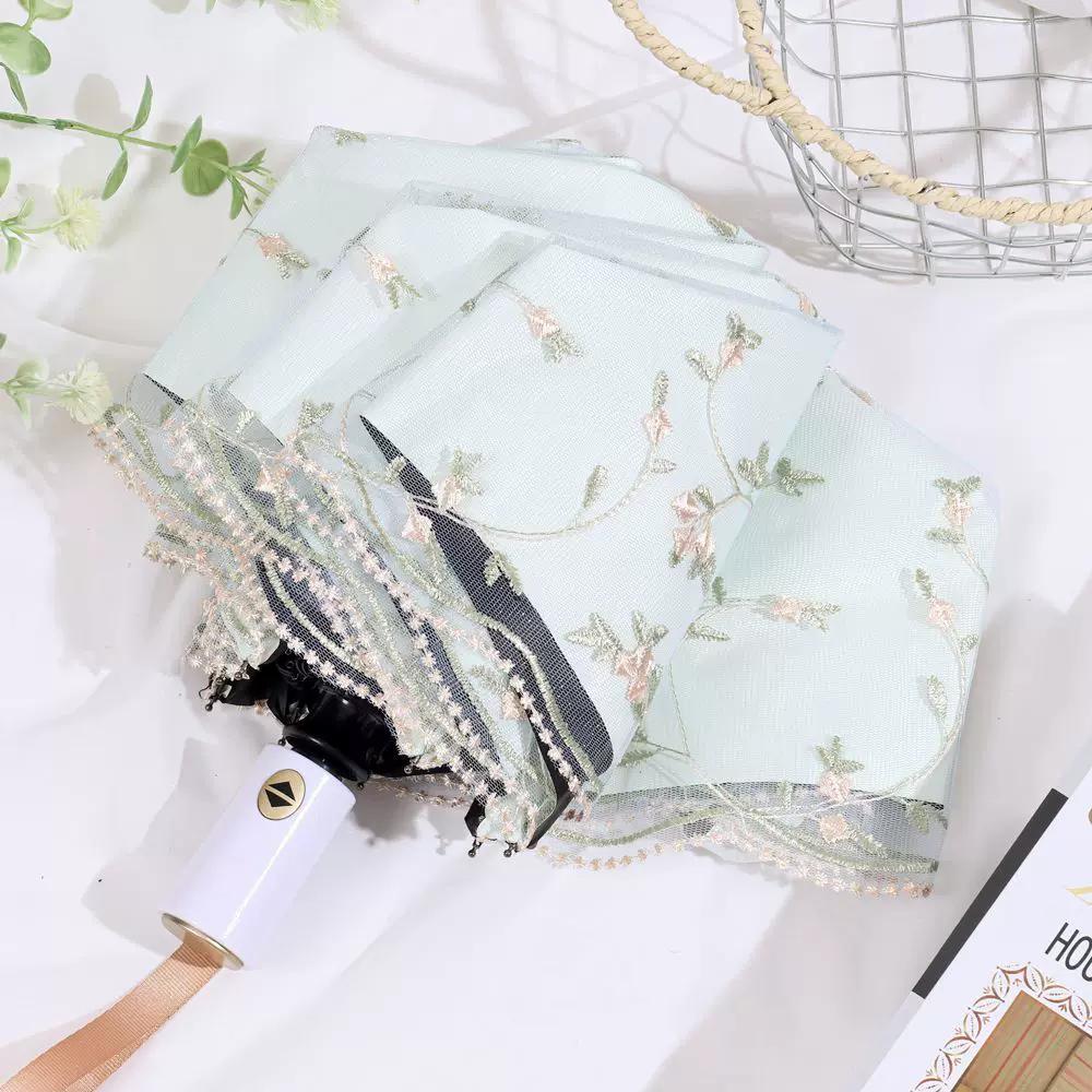 Double-Layer Lace Embroidered Sun Umbrella for Women, Black Glue Coating for Sun Protection and Uv Protection, Princess Umbrella, Sunshade and Rain