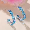 Luxury Female Blue Stone Stud Earrings Silver Color Zircon Wedding Jewelry For Women