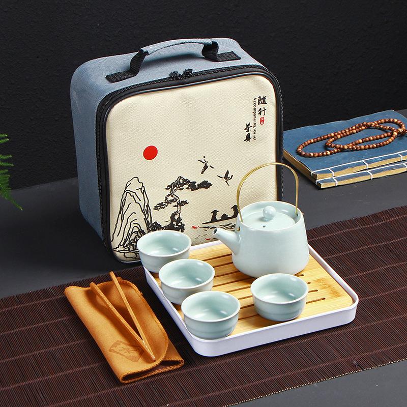 Portable Ceramic Ding Kiln Travel Kung Fu Tea Set Kuaike Cup Storage Bag Company Event Gifts