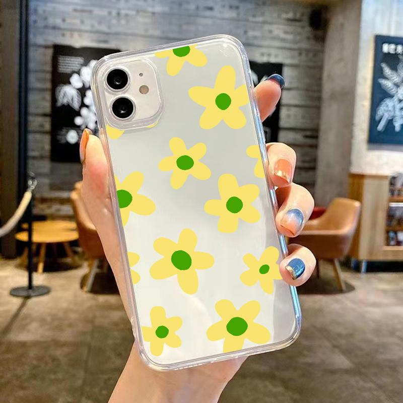 Lovely Summer Pink Black Daisy Flower Phone Case For iPhone 14 15 Pro MAX 11 13 12 XS X SE20 XR 7 8Plus Floral Clear Soft Cover