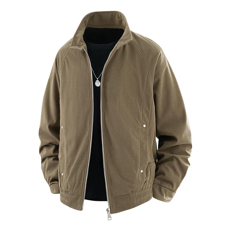 2026 Spring Autumn Men Corduroy Jackets Man Stand Collar Casual Soild Color Coats Man High Street Workwear Outerwear