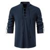 Men's Plus Size Cotton Henry Shirt Hippie Casual Long Sleeve Beach Stand Collar Shirt Man White Black Oversized Tops
