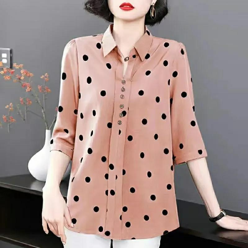 Summer Women's Clothing Polka Dot Shirt Women's Short Sleeved Casual Shirt Mid Sleeved Top