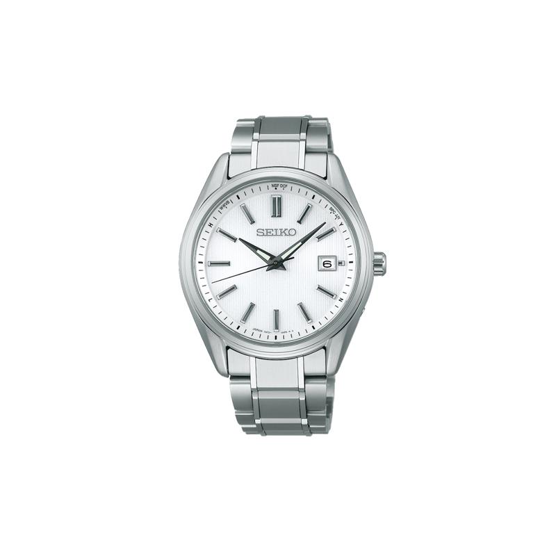 

SEIKO 100 meters waterproof solar Quartz titanium strap men s watch white dial SBTM337 синій