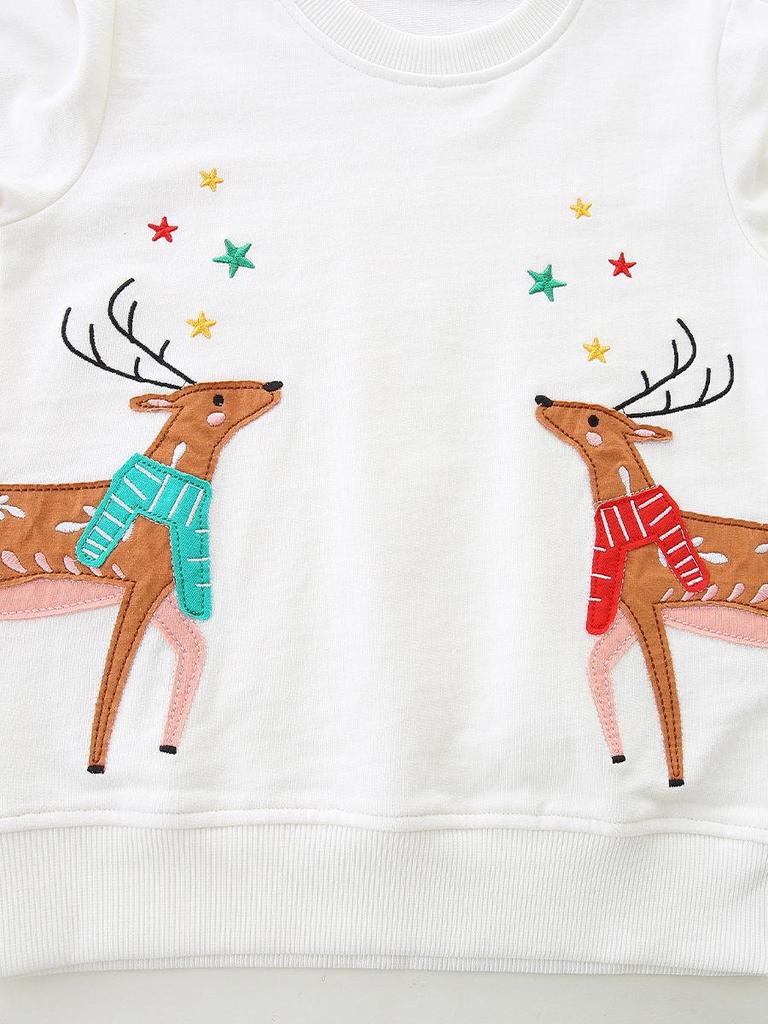 European-Style Girls' Christmas Embroidered Knitted Cotton Hoodie Toddler Sweatshirt