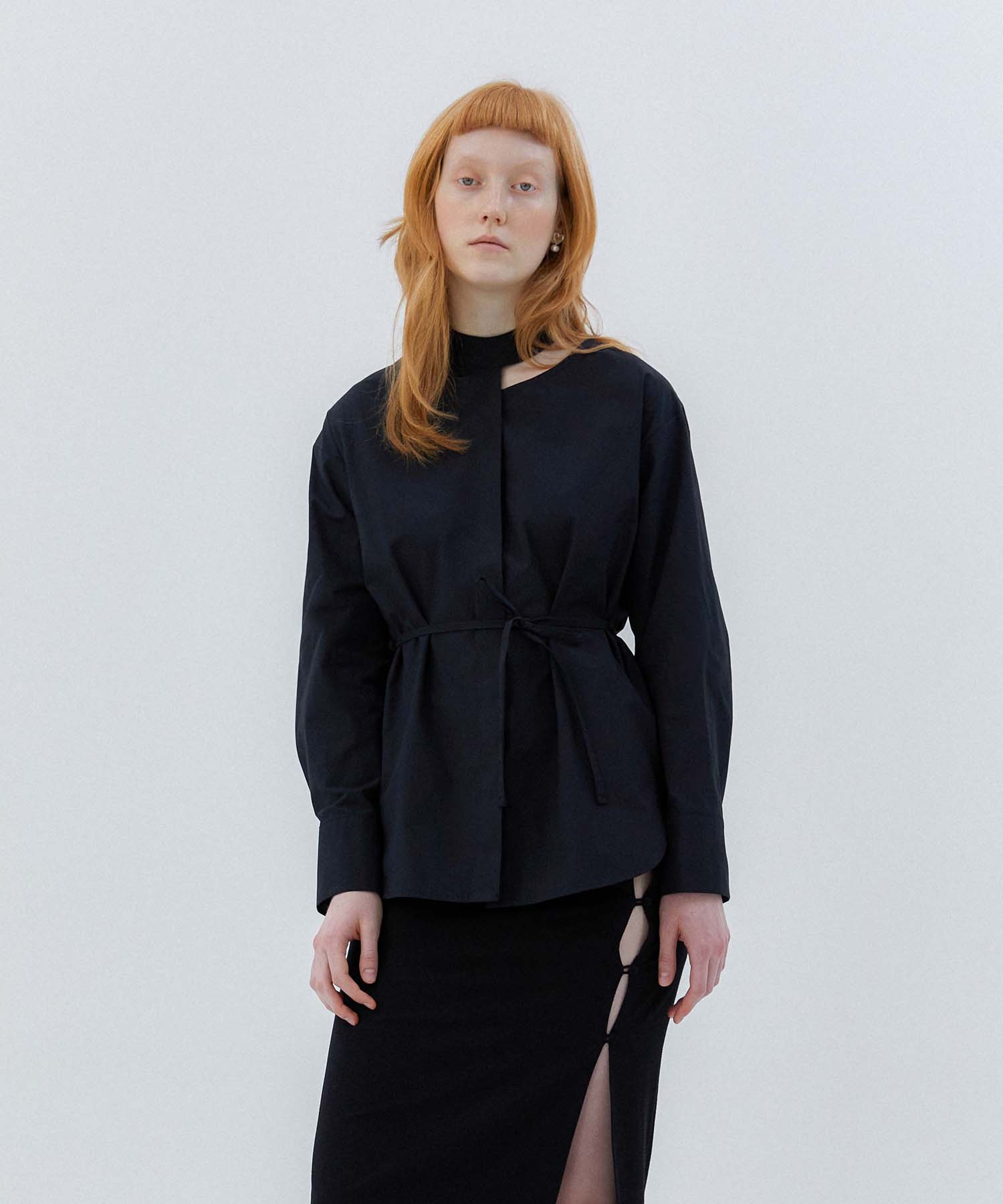 Modern Able Neck-Detail Asymmetrical Shirt - Black Free