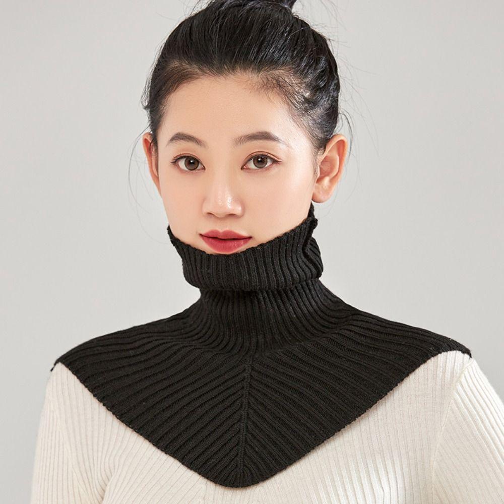 Keep Warm Turtleneck Fake Collar Solid Color Wool Scarf Simple Knitted Bib  Autumn Winter