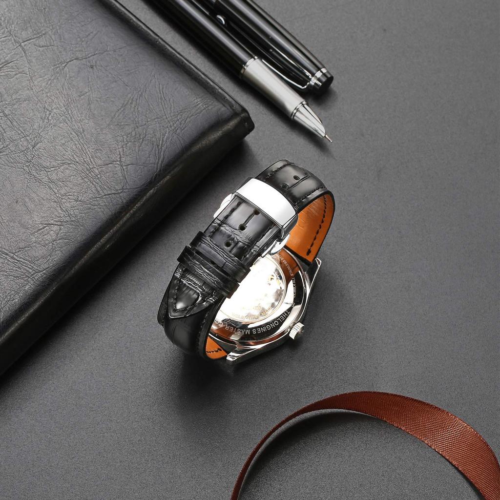 [Moran] Pasek do zegarka ze skóry naturalnej z mechanizmem szybkiego montażu, polerowana klamra motylkowa, dla mężczyzn i kobiet, 18mm-24mm, zamienny pasek do zegarka ze skóry cielęcej,