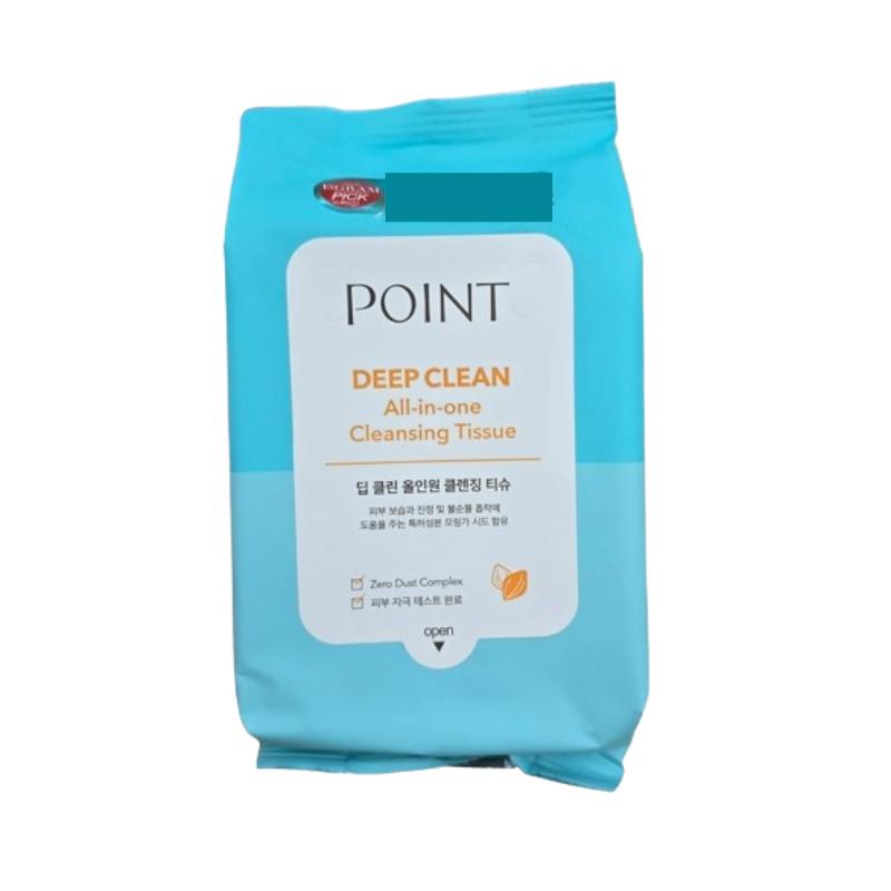 POINT Deep Clean All-in-One Cleansing Tissue 30 Sheets (137g) – Watery Oil Cleanser, Zero-Dust Complex, No-Rinse Makeup & Daily Cleansing Wipes 30 Sheets (137g)