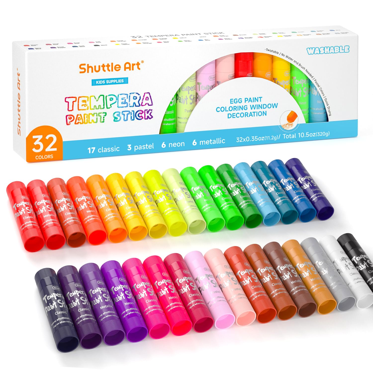 

Shuttle Art Crayons Tempera Paint for Drawing and Coloring on and A perfect gift for children and a great 32-Color Set Water-Washable Sticks,