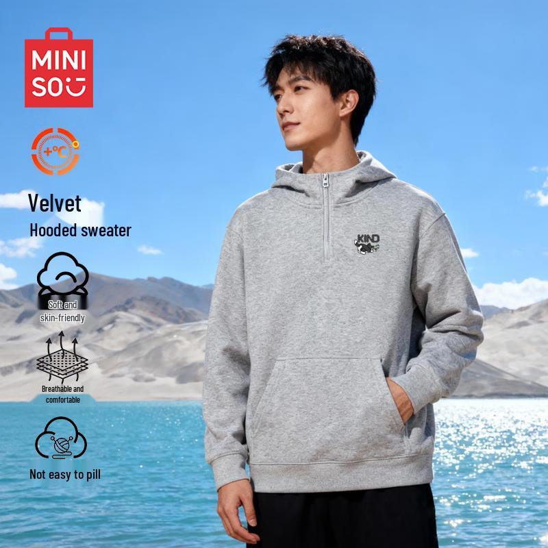 

MINISO Men s Half-Zip Plush Hoodie 2XL