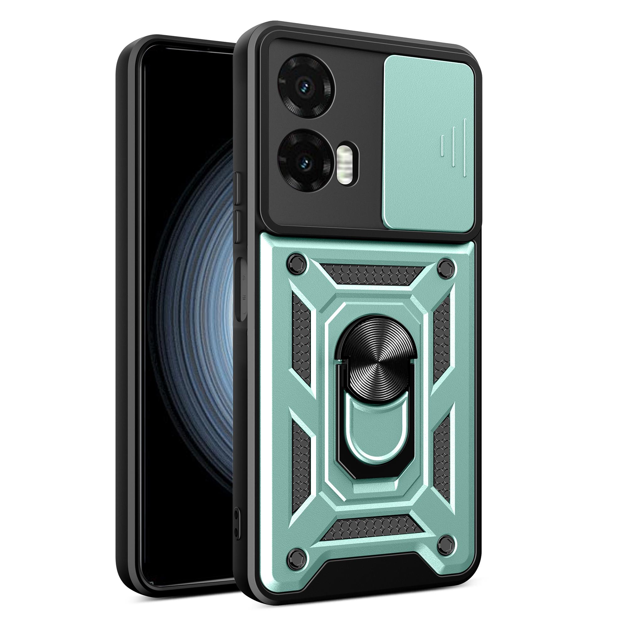 

For Motorola Moto G35 5G Case with Slide Camera Lid PC+TPU Kickstand Phone Cover Green