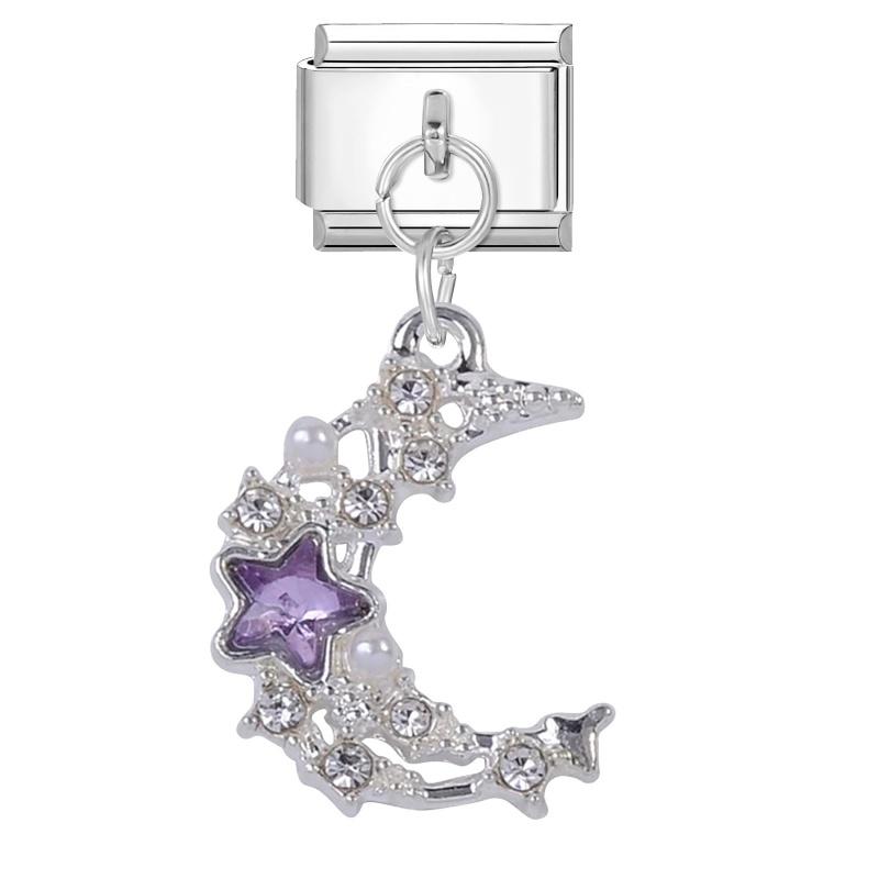 New Shiny Bow Knot Butterfly Moon Star Zircon Pendant Italian Charm Link Fit 9MM Bracelet Stainless Steel Women Men DIY Making