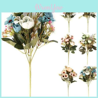Beautiful 1 Bunch 12 Heads Rustic Retro Tea Rose Silk Artificial Flower Arrangement For Home Decor