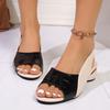 New cool slippers wear soft leather fish mouth sandals women's medium heel thick heel single shoes large size