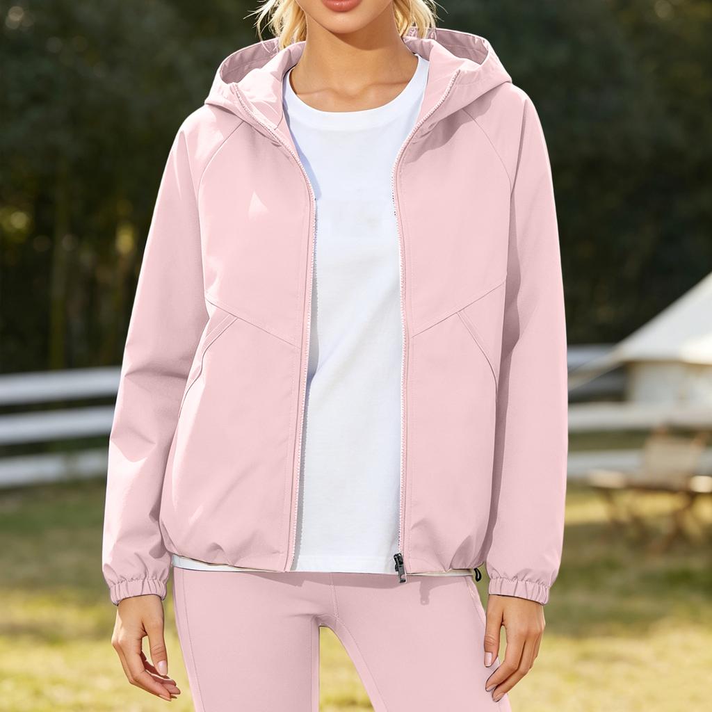 Leichte Kapuzenjacke für Damen, lässige lockere Passform, Outdoor-Windjacke, schlichtes Design, Pendler-Oberbekleidung, einfarbiger Stil, Frühling Herbst