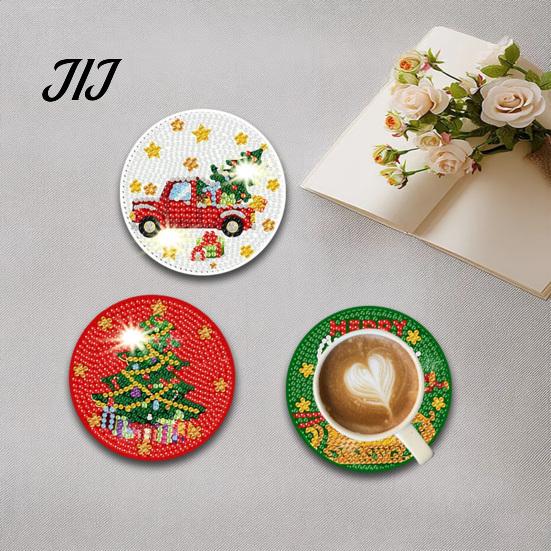 Unique Holiday Present Ideas 12 Pcs Christmas Faux Diamond Painting Art Coasters, DIY Rhinestone Coasters Coaster Making Supplies Kit with Holder,