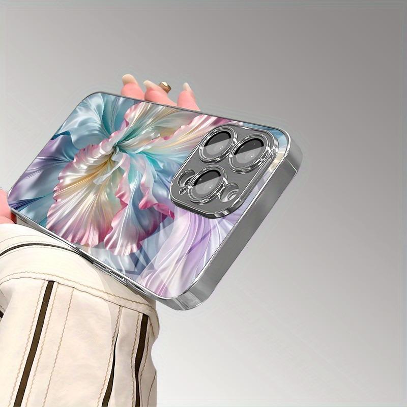 Coque Électrodéposée Imprimé Fleur de Soie Dégradé de Couleur Romantique de Luxe Pour iPhone 17 16 Pro Max 15 14 Plus 13 12 16E 17 Air Cover
