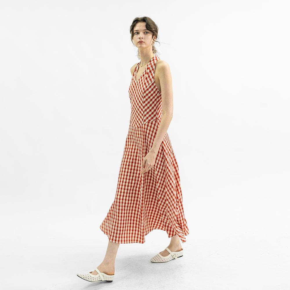 Wednesday Delight Wd_Gingham Halter Long Dress_2Color