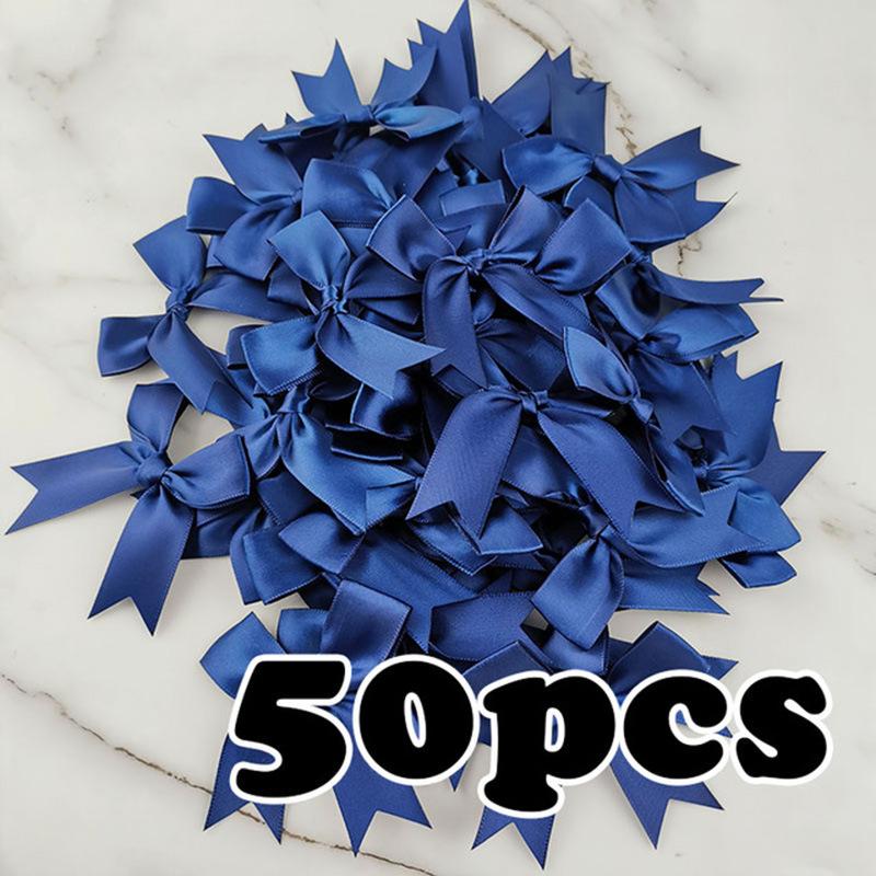 50pcs/bag 85*85mm Fresh Pink Ribbon Bows Small Size Satin Ribbon Bow Flower Craft Decoration Handwork DIY Party Decoration