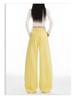 Women's American-Style Wide-Leg White Jeans: Autumn/Winter Pleated Casual Straight Floor-Length Pants