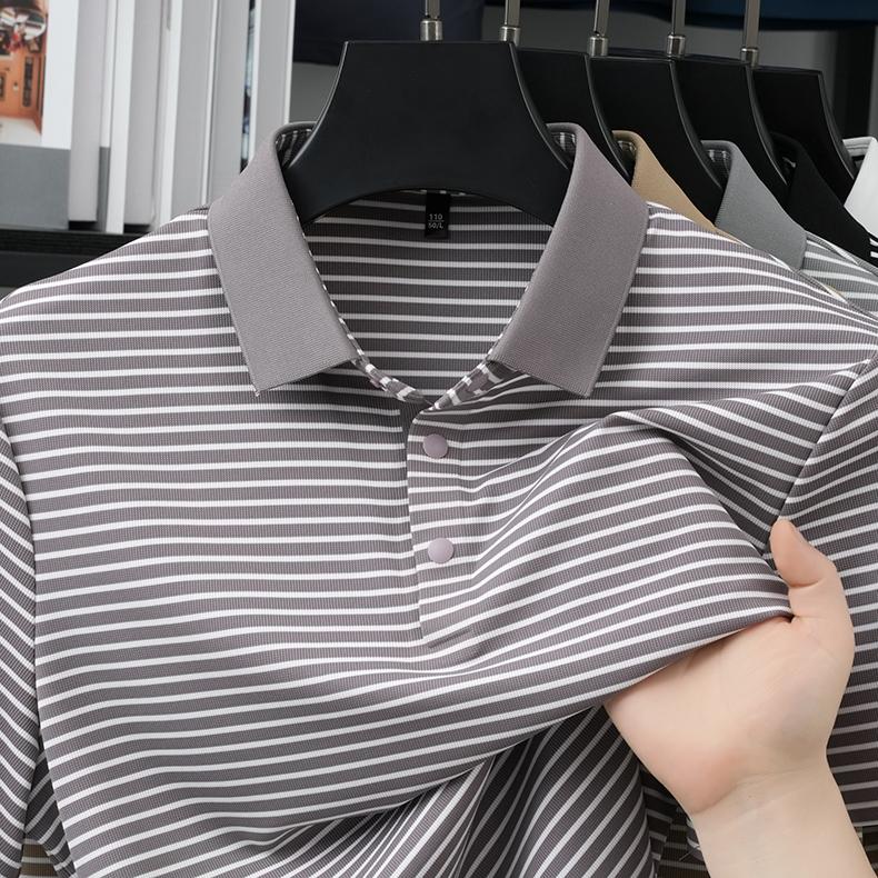 Ice silk high elasticity men's daily color woven casual polo shirt with extremely simple texture