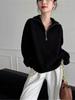 Stylish Lapel Zipper Knit Sweater: Loose Fit, Thick, Solid Color Pullover for Women