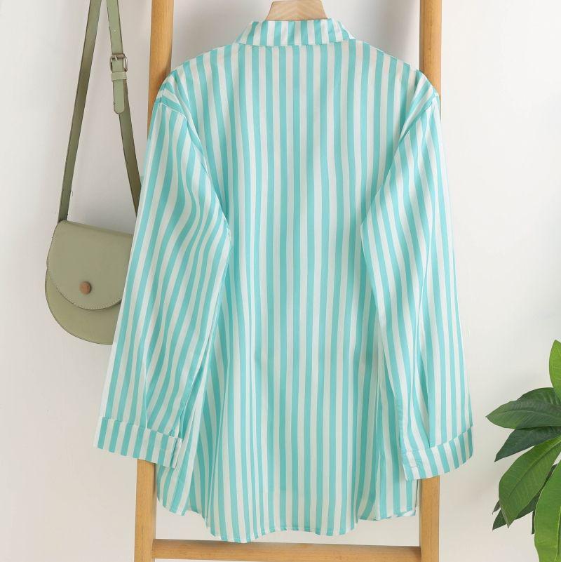 Ensemble chemise à manches longues rayée décontractée d'été pour femme - Thaïlande