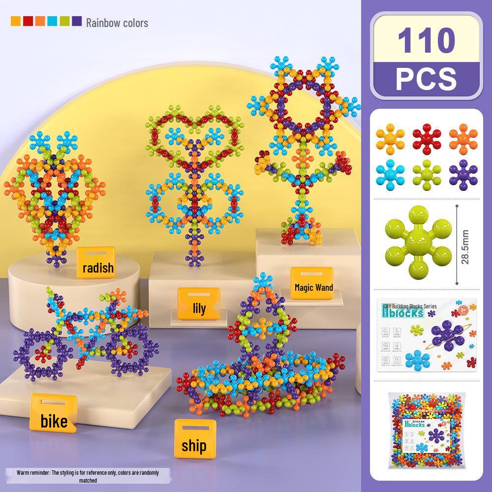 3D Stereo Plum Blossom Building Blocks – Rotating Snowflake Interlocking Educational Toys for Children