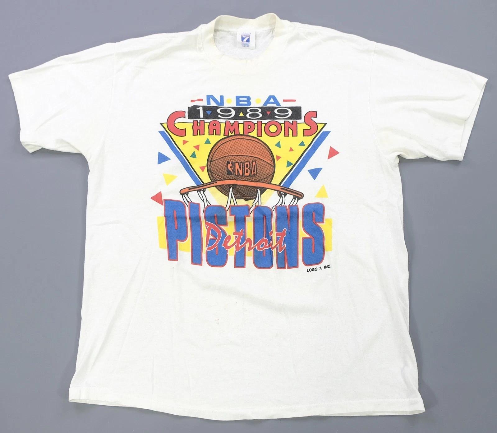 Rare Vintage LOGO 7 Detroit Pistons 1989 NBA Champions Basketball T Shirt 80s XL 3XL