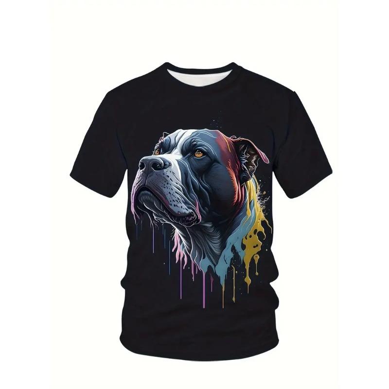 Men's 3D Printed Large Dog Pattern T-shirt Humorous Digital Printed Short Sleeved T-shirt Breathable Polyester Round Neck Casual