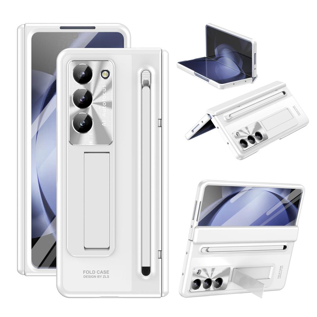 For Samsung Galaxy Z Fold5 5G Case Hinge PC Kickstand Phone Cover with Tempered Glass Film/Stylus