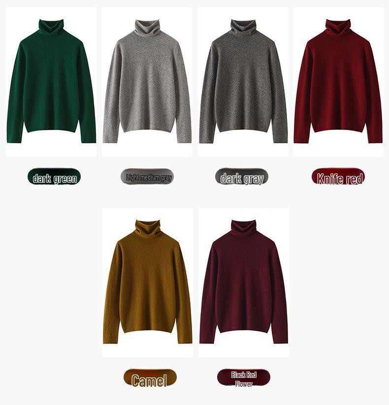 Women’s Cashmere Pile Collar Sweater - High Collar, Knitted, Loose Fit, Slim Inner Layer