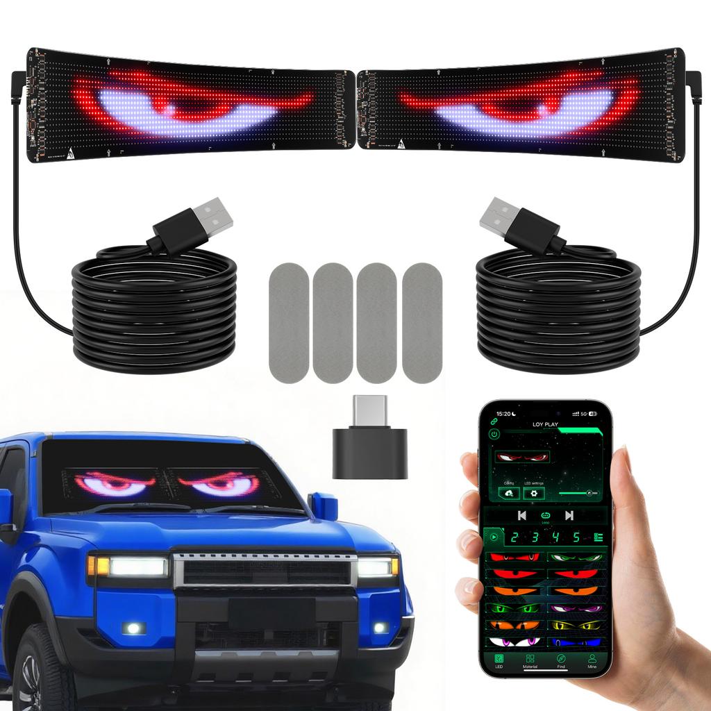 AD Devil's Eye LED Light Scrolling Sign Pixel Screen for Truck Cab Windshield APP DIY RGB Matrix Panel Animations Animation/Text