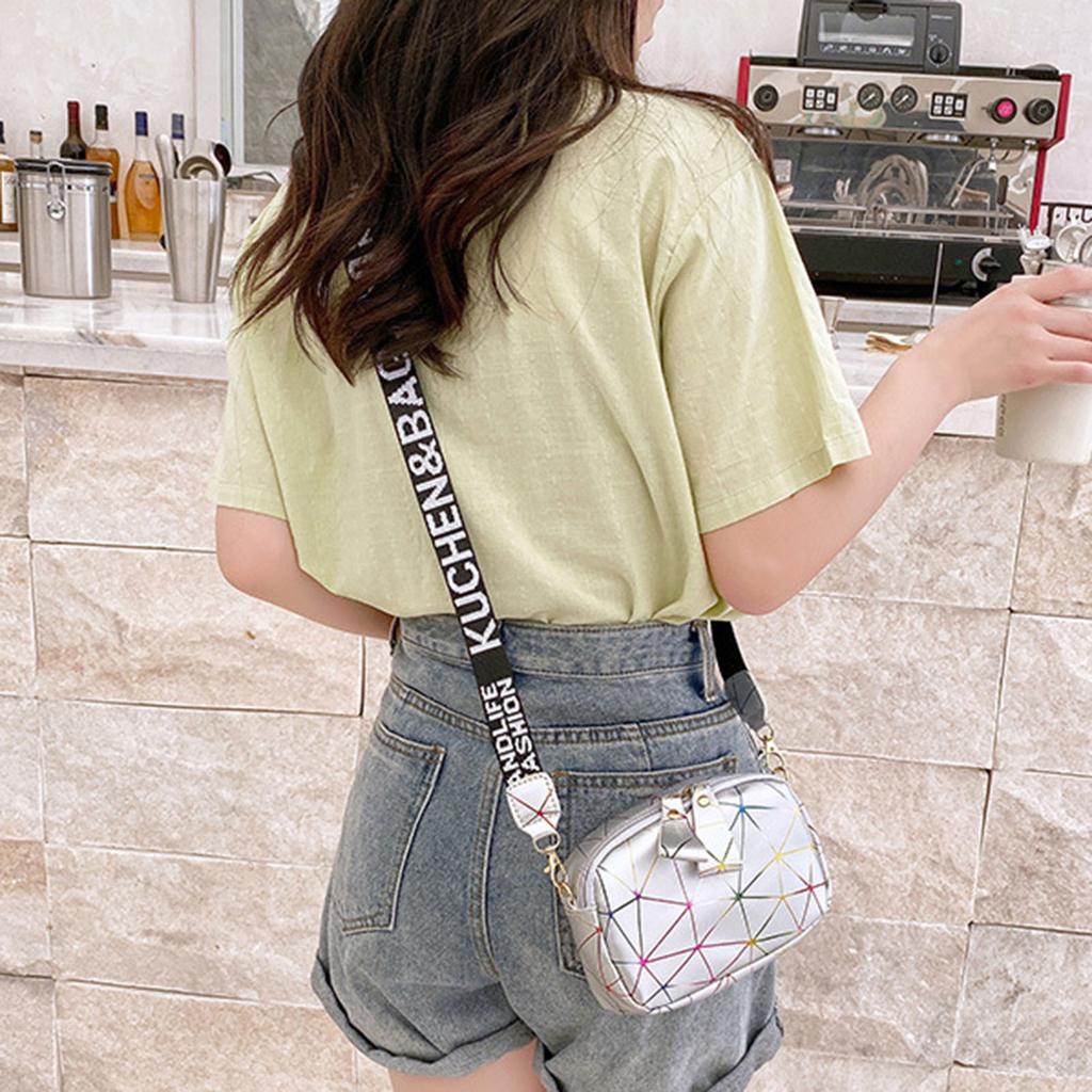 Woman Square Crossbody Bag Print Shoulder Bag with Wide Detachable Shoulder Strap for Mobile Phone Cosmetics Keychain