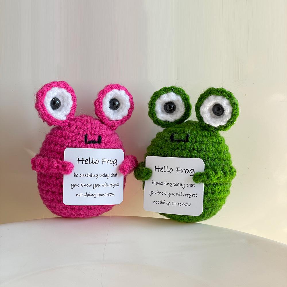 Funny Crochet Emotional Support Cat Doll With Card Desktop Ornament Handmade Knitted Cat Dolls Christmas Gifts Home Decoration